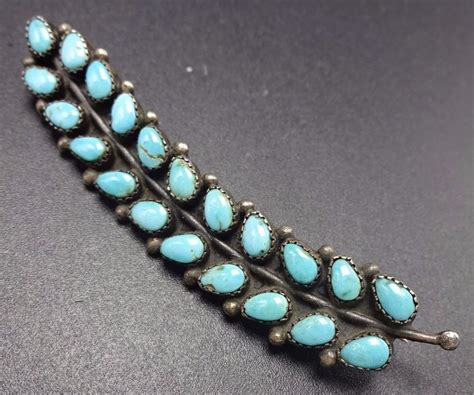 Lovely Vintage Navajo Sterling Silver Turquoise Petit Point Pin