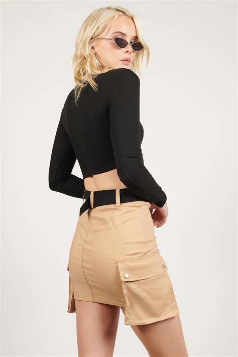 Tobi Mini Skirts Womens Hang Tight Khaki Belted Cargo Mini Skirt