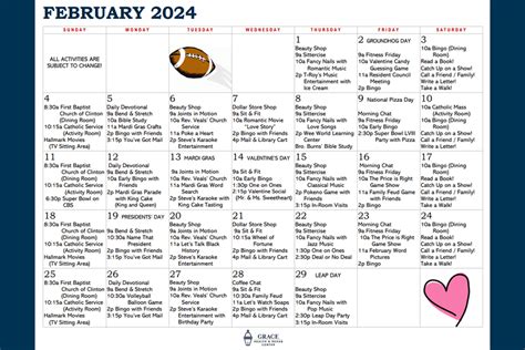 Grace Health And Rehab Center February Activity Calendar