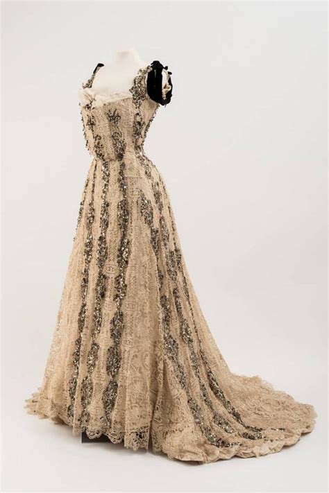 Ephemeral Elegance — Embellished Lace Evening Gown Ca 1902 Via
