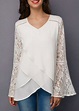 White Lace Panel Asymmetric Hem Blouse | liligal.com - USD $32.06 ...