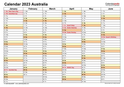 2023 Calendar Australia Public Holidays