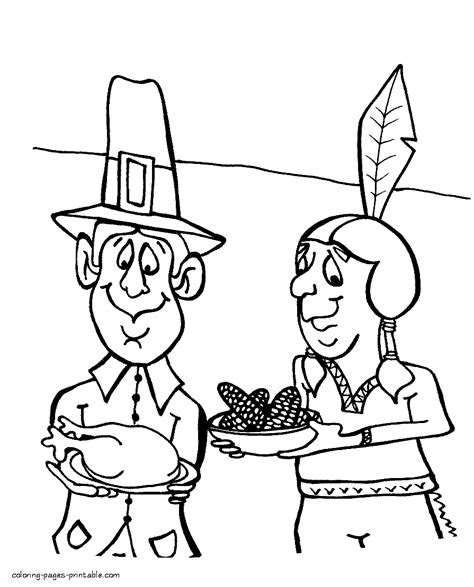 Pilgrim And Indian Thanksgiving Coloring Pages Coloring Pages