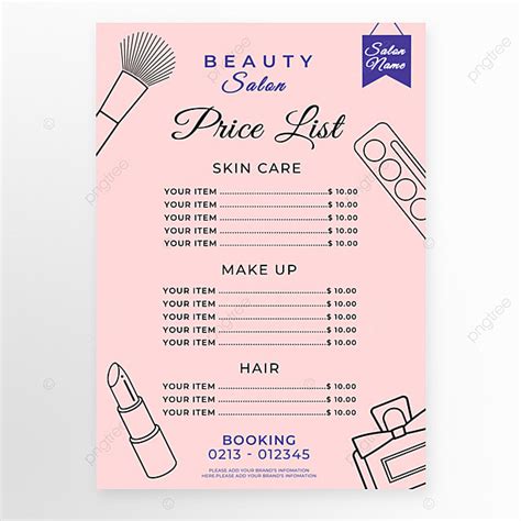 Cosmetics Beauty Salon Linear Draft Pink Price List Template Download On Pngtree