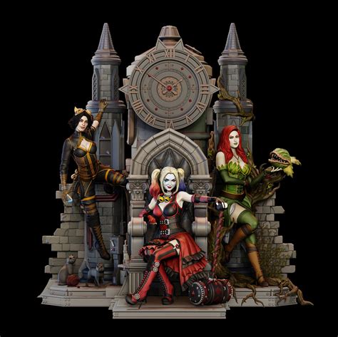 Steampunk Harley Quinn Poison Ivy Catwoman Diorama 3d Print Model By