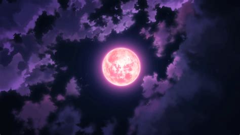 Red Moon Illustration Anime Moon Sky Clouds Hd Wallpaper