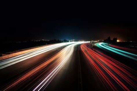 A Long Exposure Photo Of A Highway At Night With Light Streaks On The