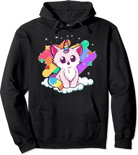 Cute Unicorn Cat Adorable Magical Rainbow Kitty Pullover Hoodie