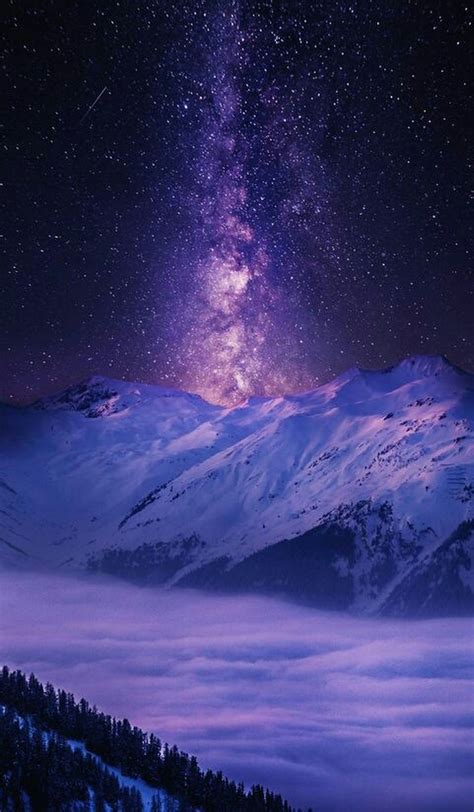 Purple Night Sky Snowy Mountain Amethyst Aesthetic Pretty