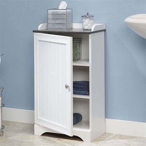 Bathroom Floor Cabinet With Adjustable Shelves In White Finish Small