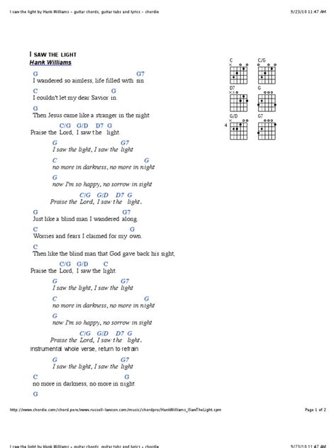 I Saw The Light By Hank Williams Guitar Chords Guitar Tabs And