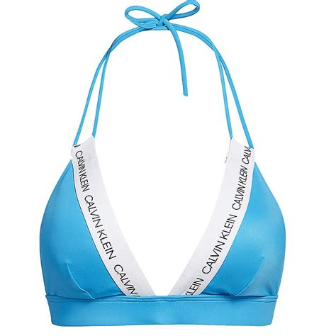 Calvin Klein Women Swimwear Ck Logo Triangle Bikini Top Maldive Blue
