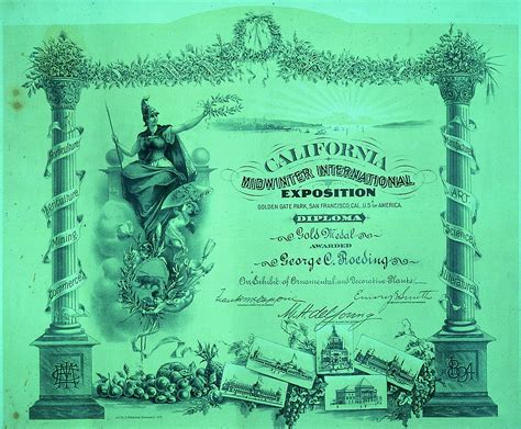 1894 California Midwinter International Exposition Gold Medal Award