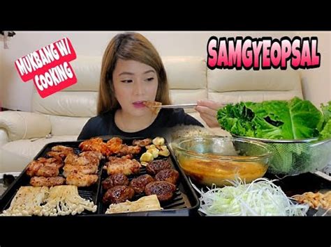 PORK BELLY SAMGYEOPSAL KOREAN FOOD MUKBANG Kimchi Enoki Mushroom Sundubu JAZZEATS YouTube