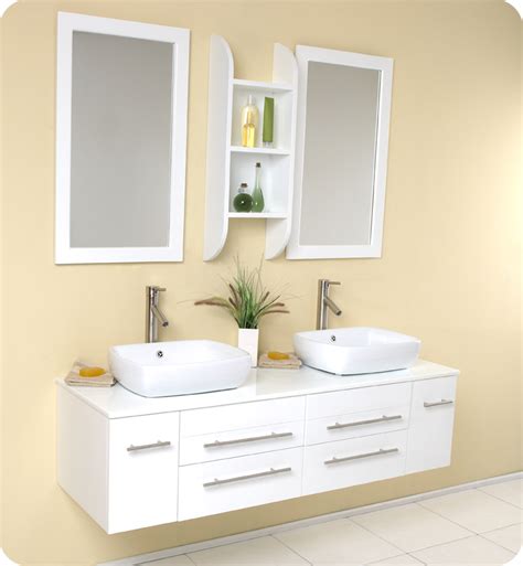59 White Modern Double Vessel Sink Bathroom Vanity With Faucet And
