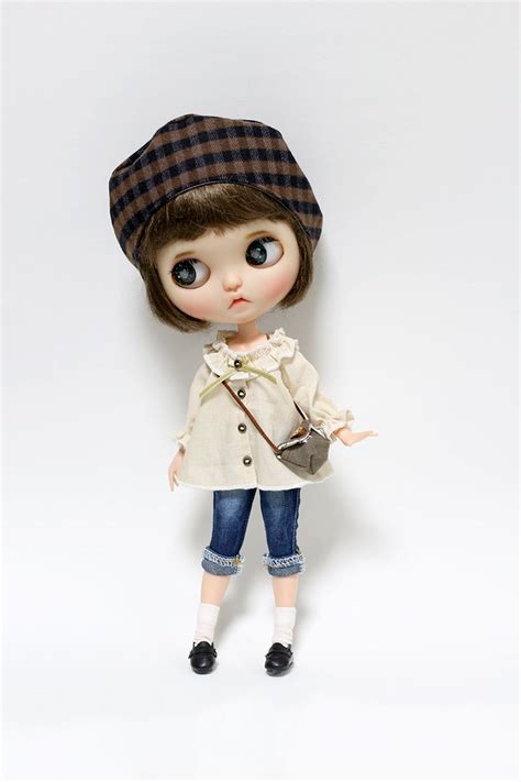 Blythe Pullip Doll Clothes Brown Checked Beret Hat Etsy