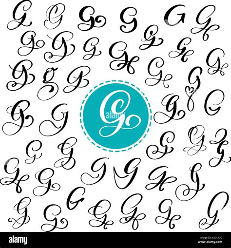 Set Of Hand Drawn Vector Calligraphy Letter G Script Font Isolated