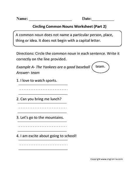 Grade 5 Proper Nouns Worksheet