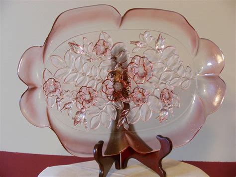 Etched Floral Pink Depression Glass Platter