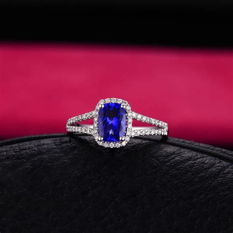 Shop from the world's largest selection and best deals for diamond engagement sapphire white gold fine rings. 2 Carat cushion cut Sapphire and Diamond Halo Engagement Ring in White Gold - JeenJewels