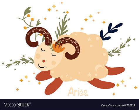 Aries Cute Zodiac Sign With Colorful Leaves Vector Image