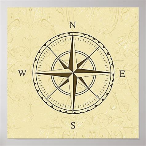 vintage nautical compass rose ivory poster