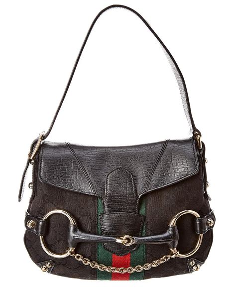 Find many great new & used options and get the best deals for gucci 534951 shoulder bag horsebit leather at the best online prices at ebay! Lyst - Gucci Black GG Canvas & Leather Horsebit Shoulder ...