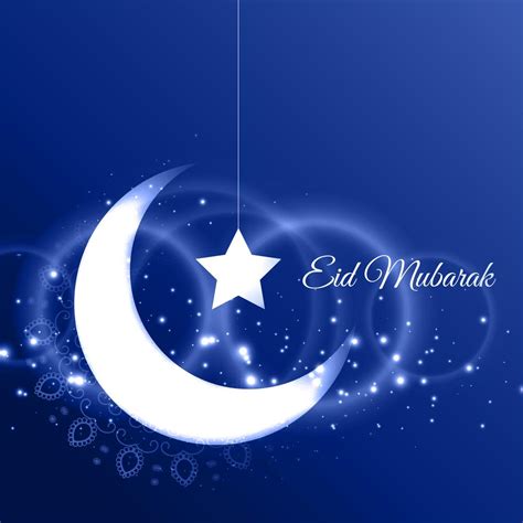 Eid Mubarak Card With Crescent Moon On Blue Background Download Free