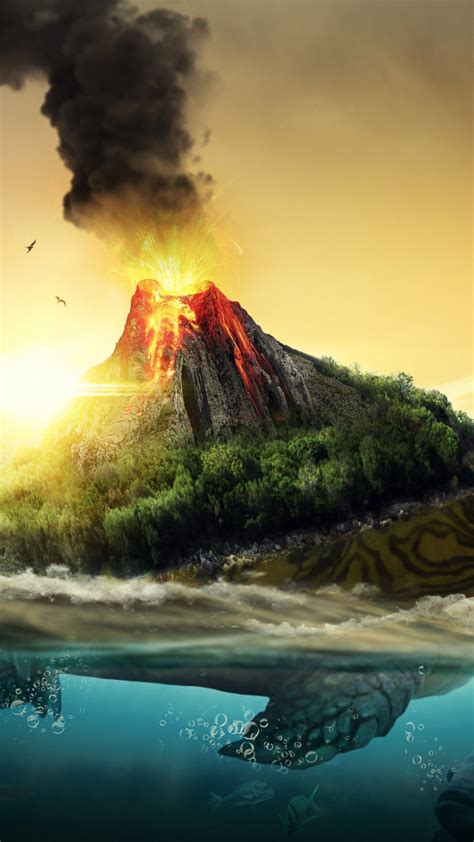 Download Wallpaper 540x960 Volcano Turtle Fantasy Sea Art Samsung