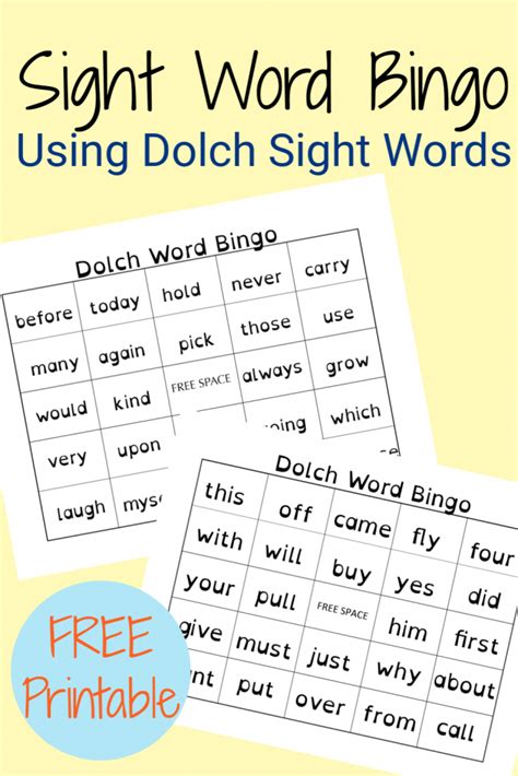 Sight Word Bingo Using Dolch Words Free Printable The Activity Mom