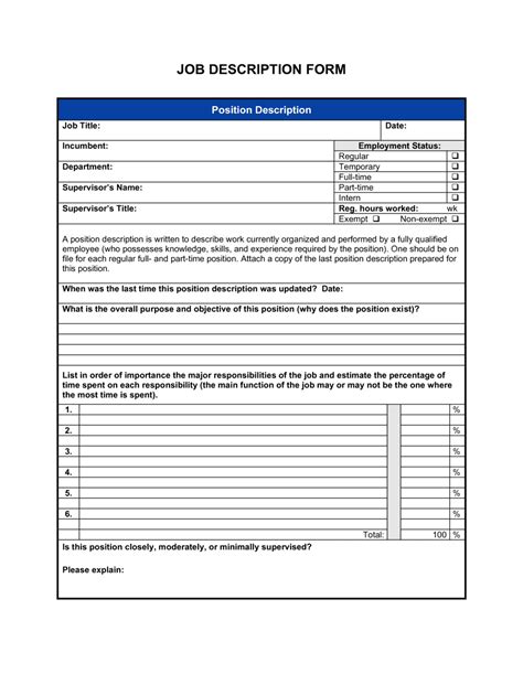 Job Description Form Template Cover Letter Sample For Job Application