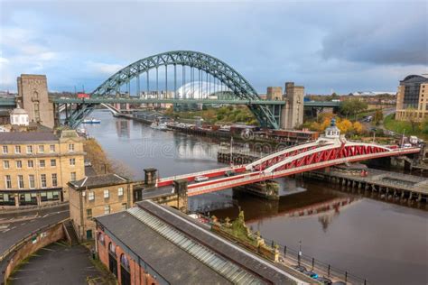 The Tyne And Swing Bridges Over The River Tyne Newcastle Uk Editorial