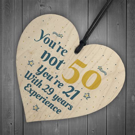 50th Birthday T Wooden Heart 50 For Dad Mum Sister Friend Funny Sign