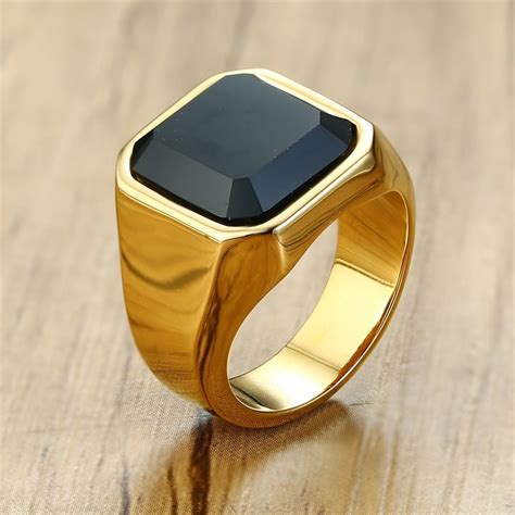 Mens Square Black Onyx Ring In Stainless Steel Simple Everyday Jewelry
