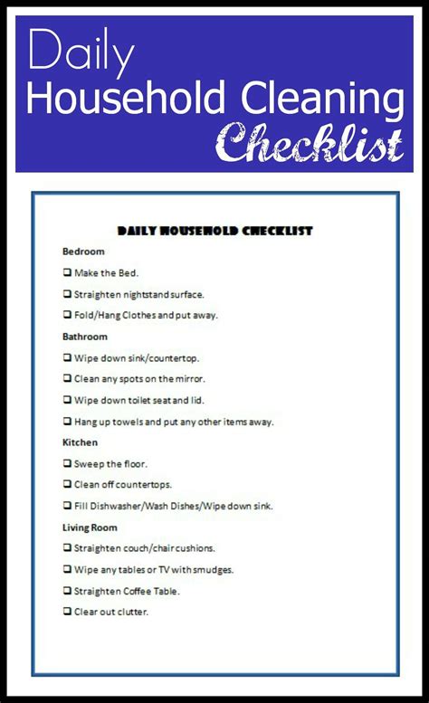 Daily Household Cleaning Checklist