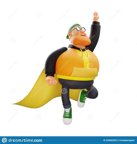 Fat Male Cartoon 3d Illustration Showing A Flying Pose Stock