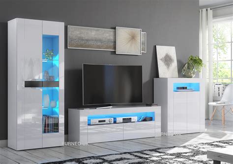 Buy Furneo High Gloss And Matt White Living Room Set Tv Stand Sideboard