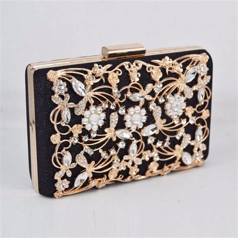 Black Crystal Cheap Clutch Evening Bag With Chain Party Wedding Bridal