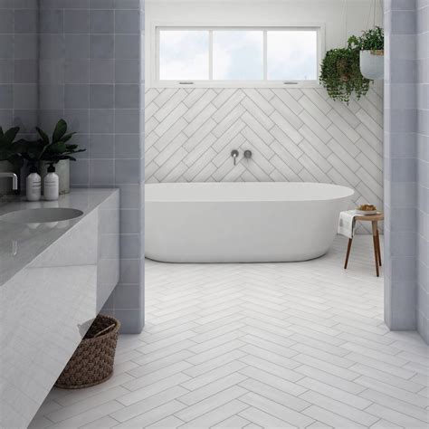 Flatiron White In 2021 Large Tile Bathroom White Herringbone Tile