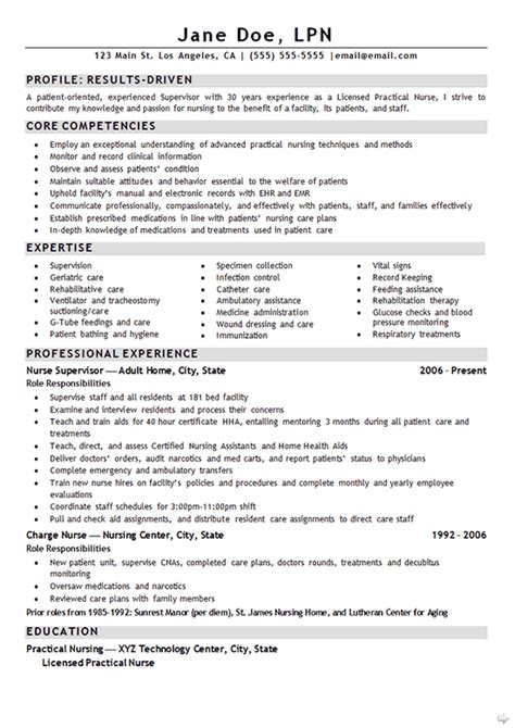 Resume Templates For Licensed Practical Nurse