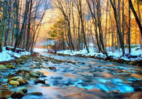 Winter Forest River Scene Near Buffalohurst L B Digital Art By Gert J