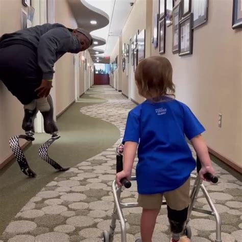 Double Amputee Paralympic Champion Cheers On Boy Using First Prosthesis