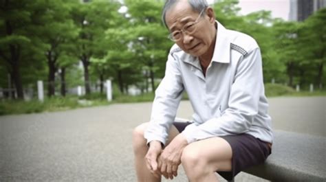 رجل مسن يجلس على مقعد رجل كبير مع آلام في الركبة صور عالية الدقة