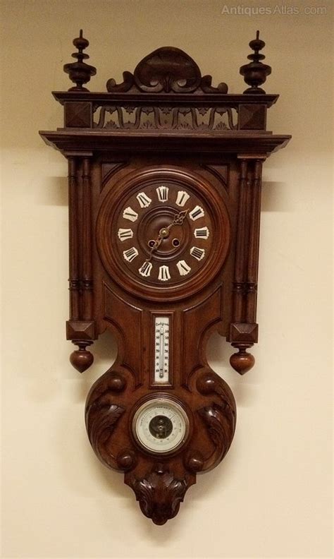 Antiques Atlas Walnut Wall Clock With Barometer And Thermometer