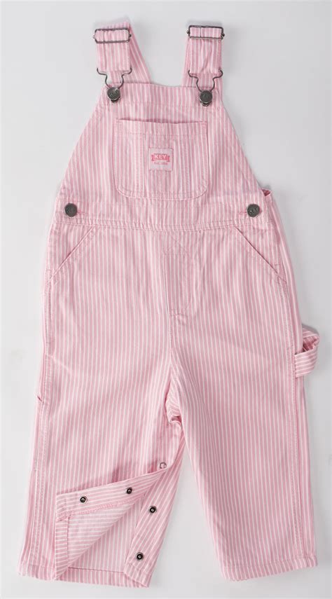 Girls Key Premium Little Girls Washed Pink Stripe Bib Overall Overalls