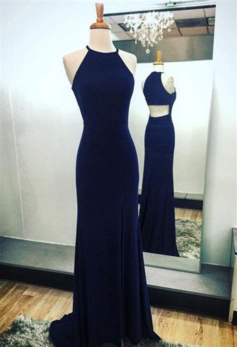 Elegant Navy Blue Split Side Prom Dresses On Luulla