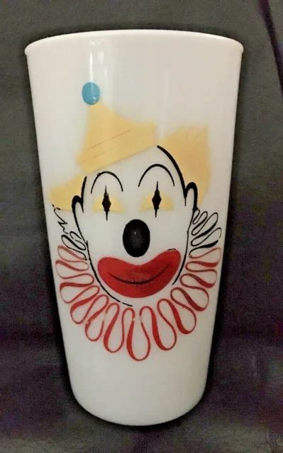 Vintage S Mid Century Hazel Atlas Circus Clown Tumbler Milk Glass