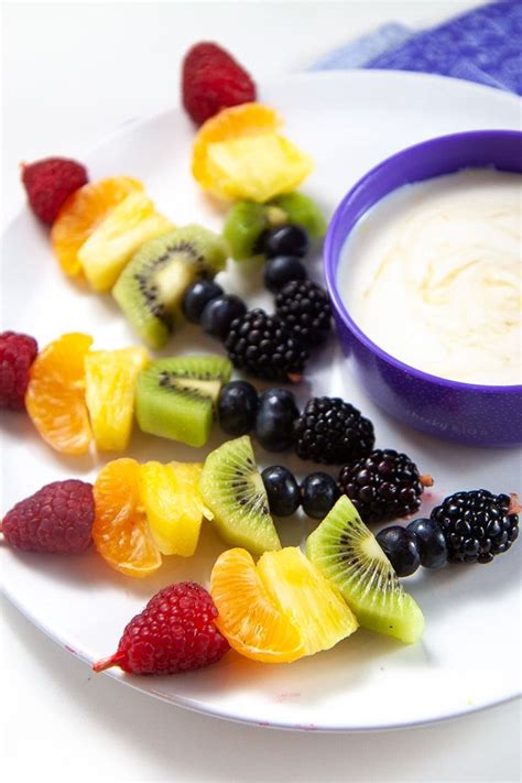 Rainbow Fruit Skewers With Lemon Honey Dip Kid Favorite Baby Foode