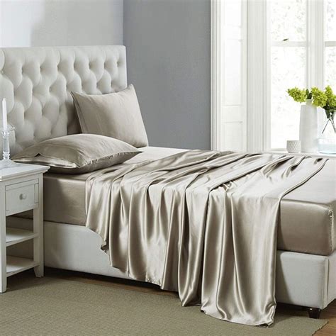 Lanest Housing Silk Satin Sheets 4 Piece King Size Satin Bed Sheet Set With Deep