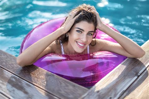 model in rubber ring in swimming pool stock image image of stylish beautiful 76110505